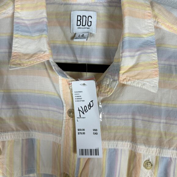 BDG Urban Outfitters Stripe Cropped Shirt Long Sleeve Oversized Large NEW - Picture 3 of 8